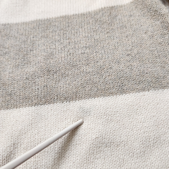 American Eagle Heavyweight 1/4 Zip Sweater Creme Gray Stripe Knit High Neck Sz L - Picture 5 of 13